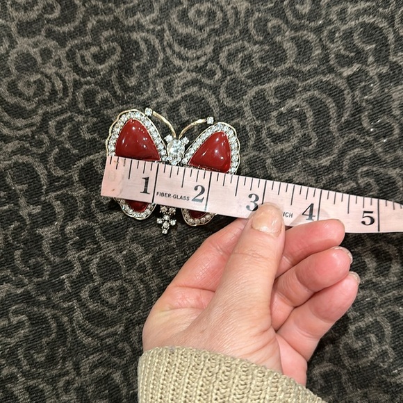 Elegant Butterfly Brooch with Red and Black Accents - Picture 5 of 6